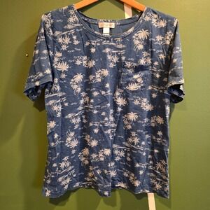 Christopher & Banks Mens Tropical Palm Tree Print T Shirt Size XL Blue